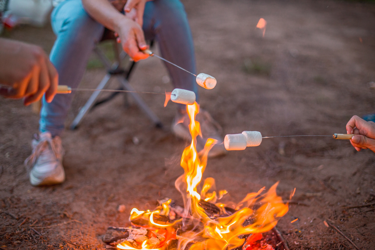 Marshmallows roasting over an open fire