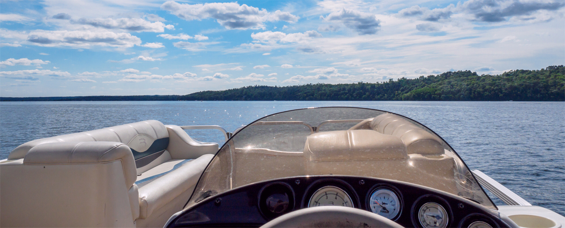 View across Salt Fork Lake from the helm of a pontoon boat