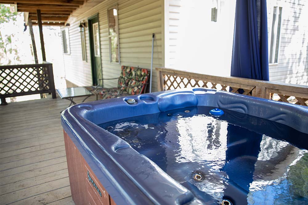 Hot tub on wood porch