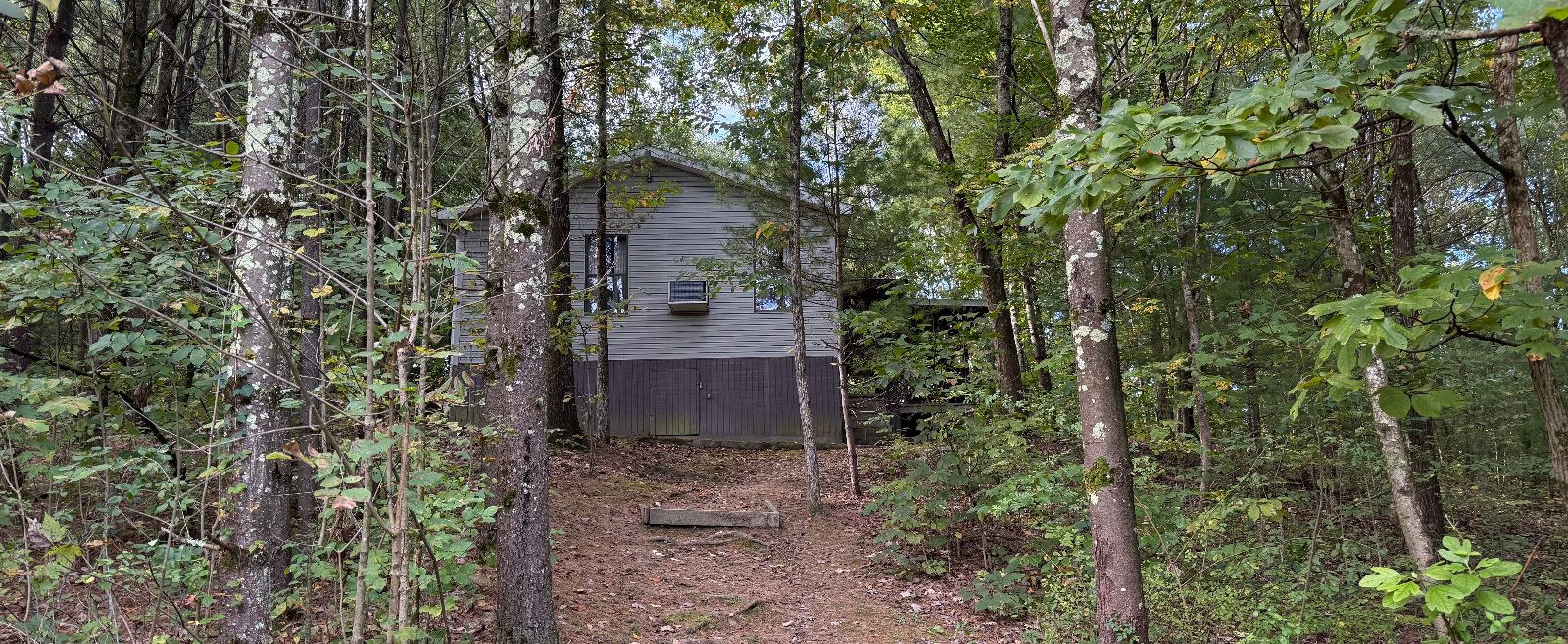 Exterior seating area at Dogwood Cottage among the trees
