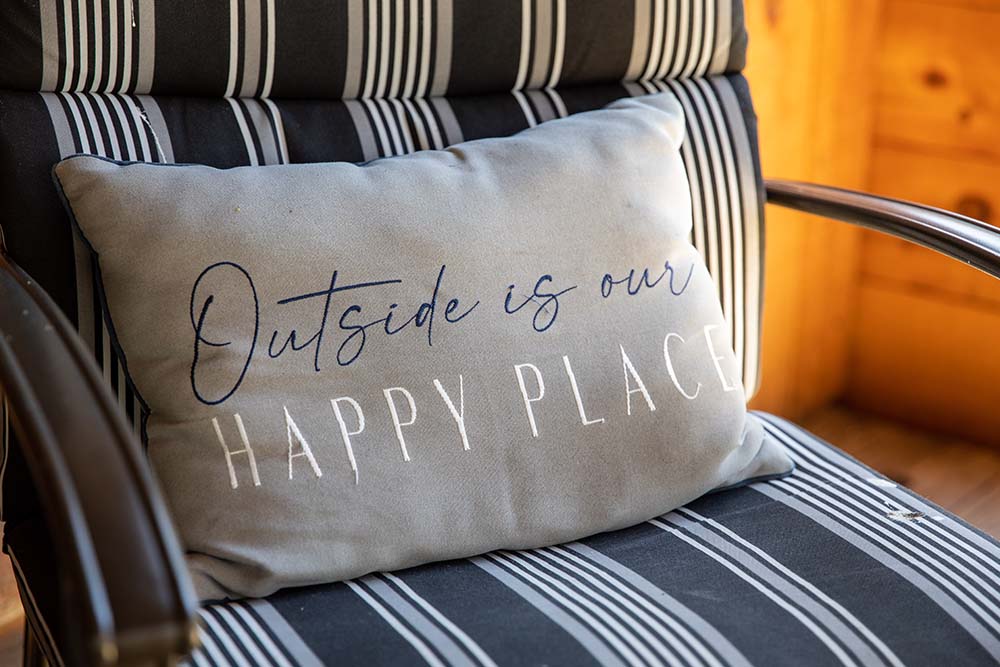 Chair with "happy place" pillow