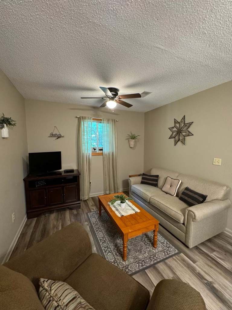 Living room with sofa, pull-out couch and TV
