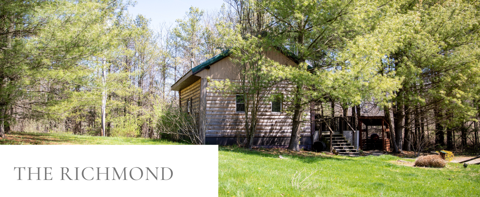The Richmond Cabin on its wooded lot near Salt Fork Lake