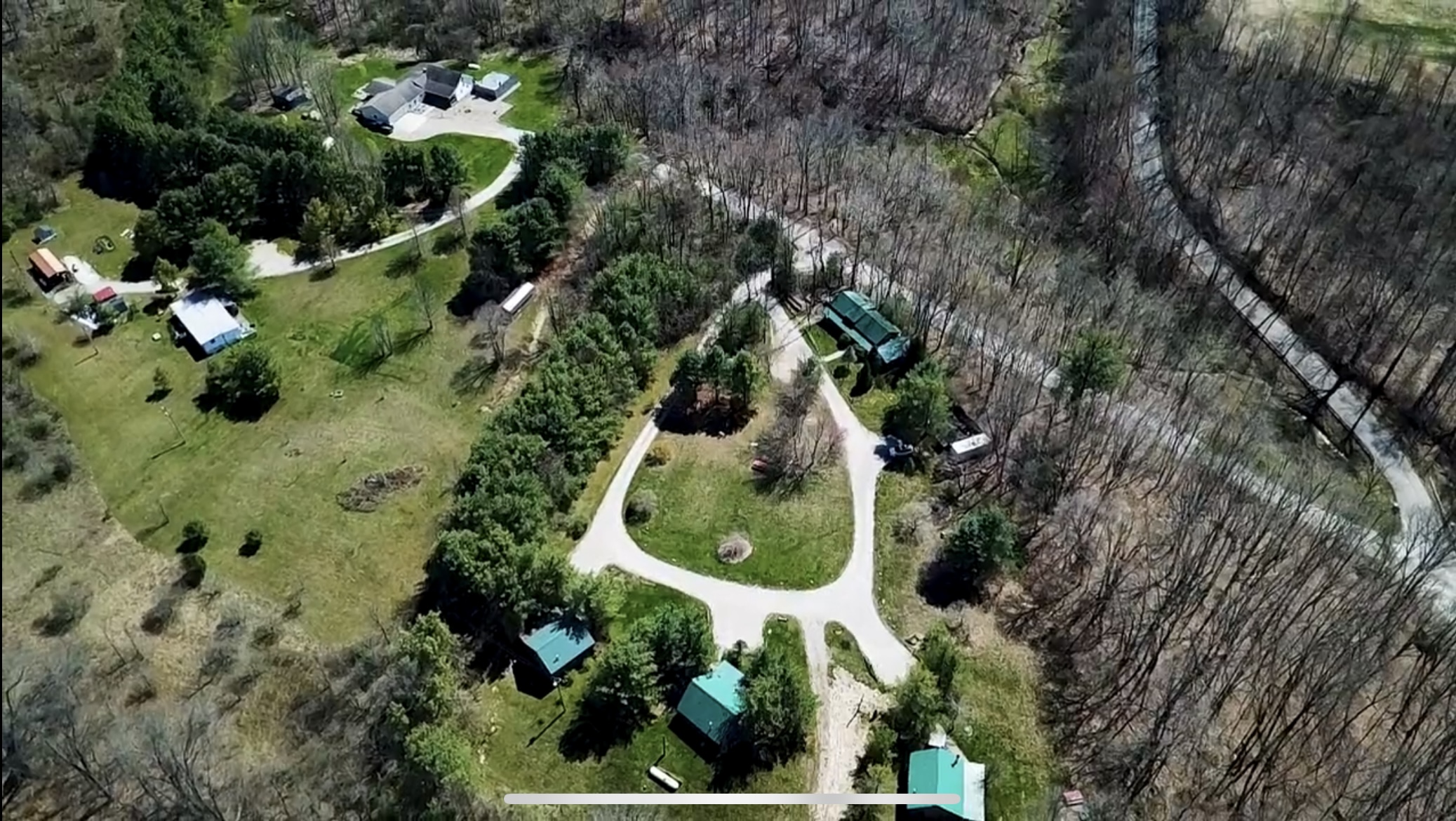 Aerial view of the Timberline Cabins property near Salt Fork Lake