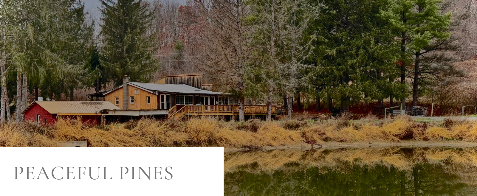 Peaceful Pines Lodge on its wooded acreage